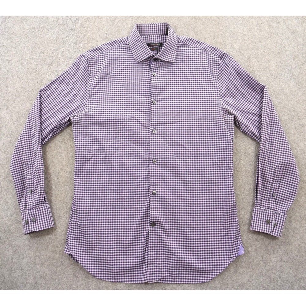 John Varvatos Shirt Mens 15 Purple 32/33 Button Up Checks Long Sleeve Pockets